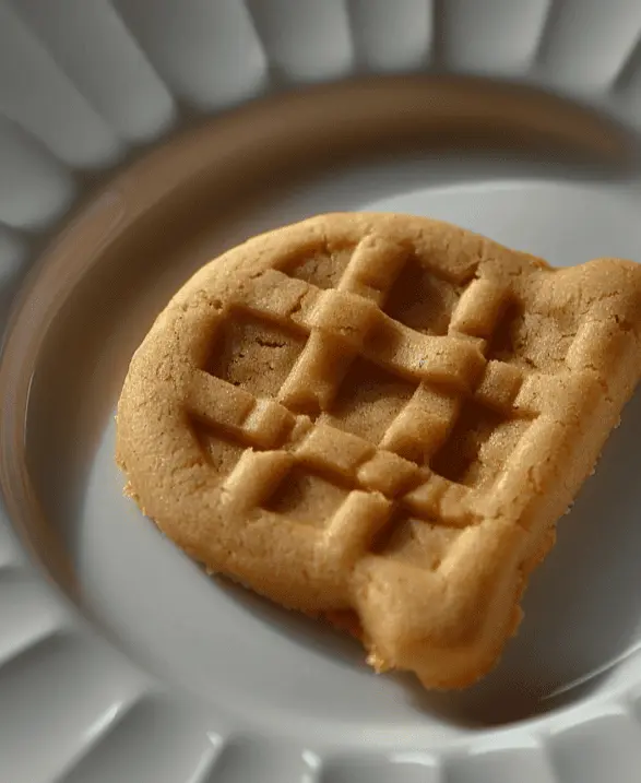 Peanut butter cookie with crosshatch pattern on white plate